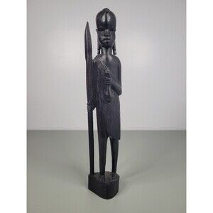 Vintage Hand Carved Wooden African Wood Sculpture Warrior Spear  14”